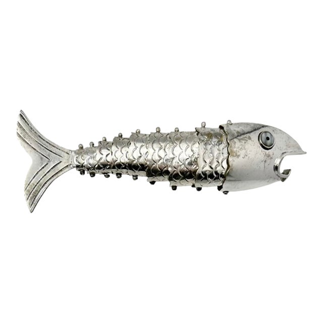 Vintage Articulated Metal Fish Bottle Opener Nautical Barware For Sale