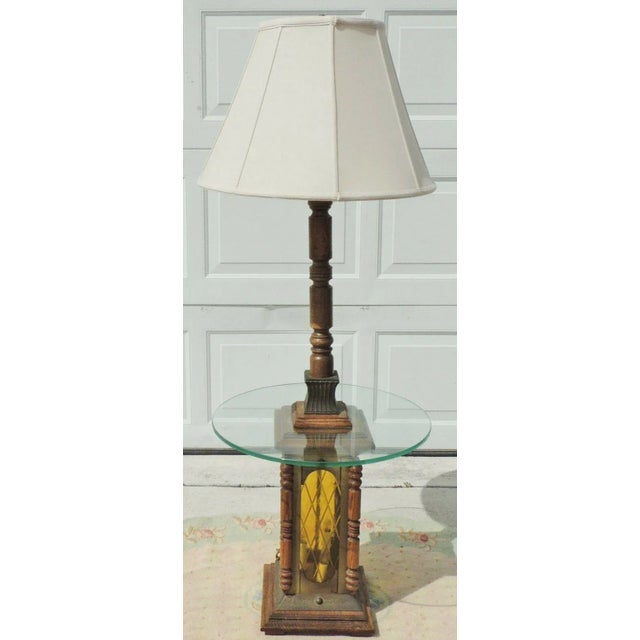 Yellow Mid 20th Century 3-Way Nautical Lighthouse Wood Stained Glass Lantern Floor Lamp Table For Sale - Image 8 of 9