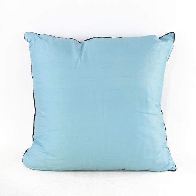 Contemporary Vintage-Inspired Blue & Gray Damask Pillow For Sale - Image 3 of 10