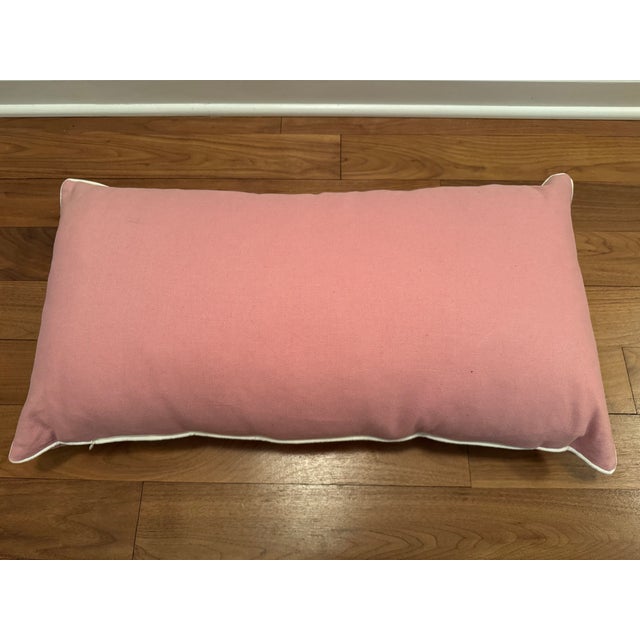 Custom-made lumbar pillow (16" x 30") in Schumacher Petal Langham fabric with Schumacher Cream Elliott piping and Ashoka...