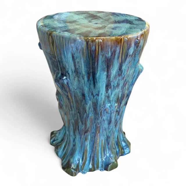 Late 20th Century Vintage Drip-Glaze “Tree Trunk” Garden Stool For Sale - Image 5 of 5