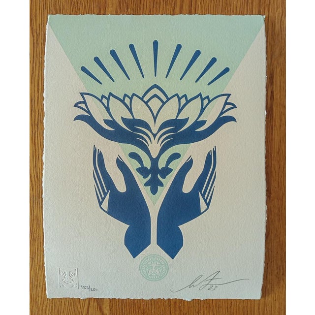 Shepard FAIREY (Obey) Lotus Hands Letterpress (Teal) 2023 Typographic printing (Letterpress) Signed by Shepard Fairey...
