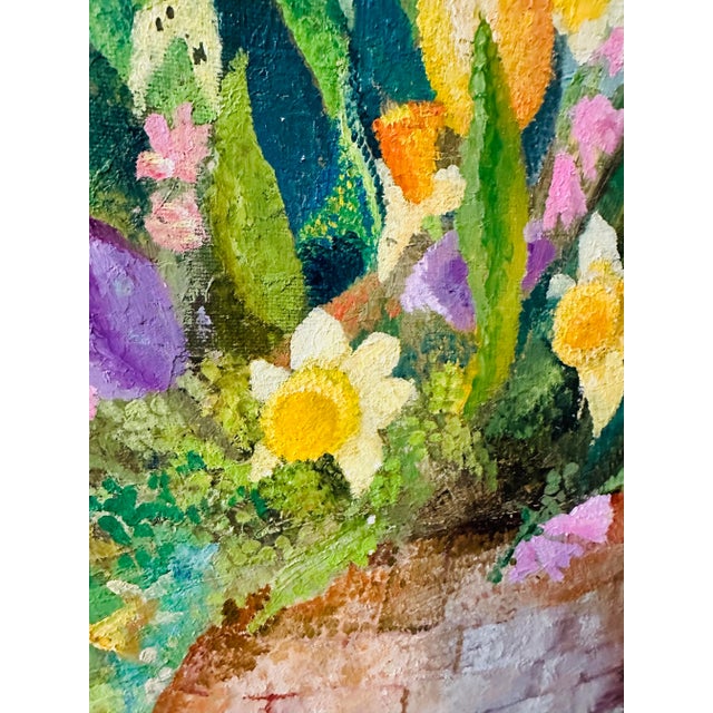 Shabby Chic Vintage Floral Oil on Canvas Painting For Sale - Image 3 of 8