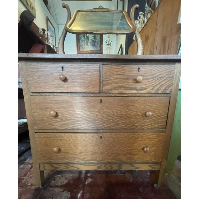 Early 20th Century Early 20th Century Oak Dresser With Pivoting Mirror For Sale - Image 5 of 8