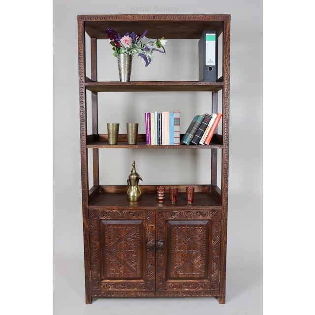 1980s Hand Carved Oriental Wooden Cabinet Bookshelf Shelf, Nuristan, Afghanistan, 1980s For Sale - Image 5 of 15