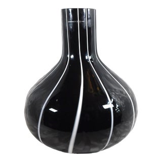 1970s Very Large Black and White Glass Vase From Poland # 26618 For Sale