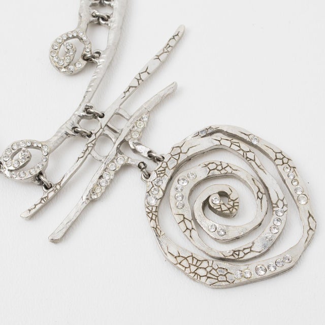 Christian Lacroix Paris Silvered Necklace With Jeweled Brutalist Medallion For Sale - Image 11 of 13