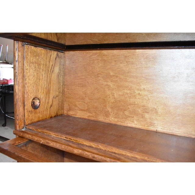 Antique 3 Stack Step Back Tiger Stripe Oak Barrister Lawyer's Bookcase For Sale - Image 9 of 13