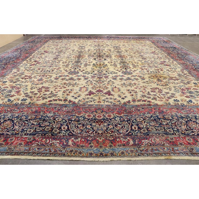 Beige Early 20th Century Antique Persian Kerman Rug - 12'10 x 15'02 For Sale - Image 8 of 9
