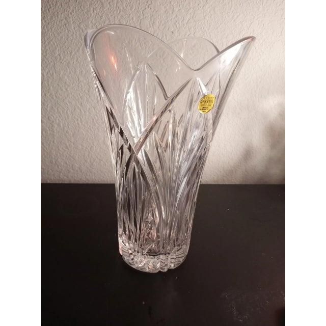 Glass Capri Crystal Italy Clear Crystal Ruffled Vase For Sale - Image 7 of 9
