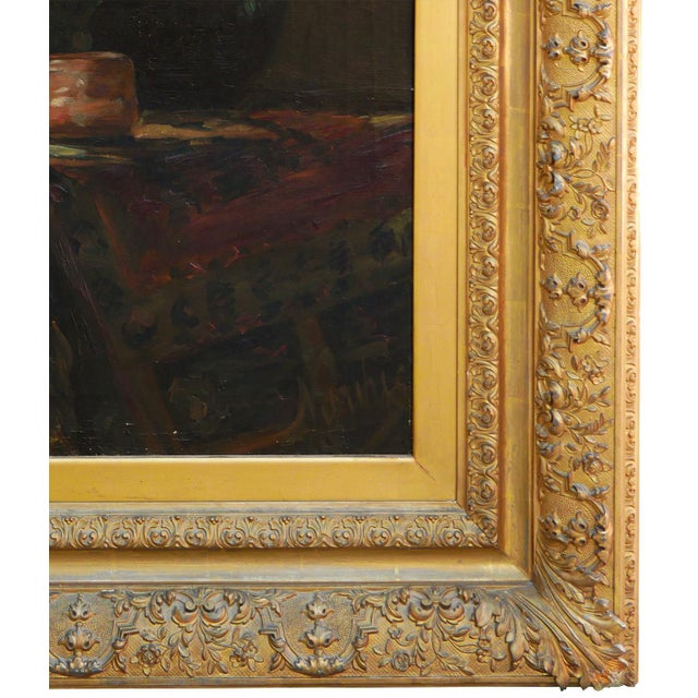 Black Leo Nardus Early 20th Century Naturalistic Still Life Painting of Jugs and a Carpet, Early 20th Century For Sale - Image 8 of 11