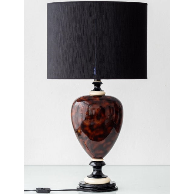 Black Faux Tortoiseshell Glazed Ceramic Table Lamp, France, 1970s For Sale - Image 8 of 18