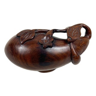 Antique Japanese Hand Carved Antique Japanese Wooden Lidded Box Shaped Like an Eggplant. For Sale