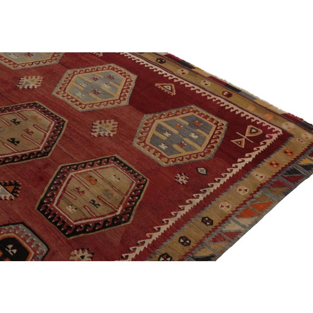 1950s Vintage Turkish Kilim Rug in Red, Beige-Brown and Blue Tribal Geometric Patterns For Sale - Image 5 of 8