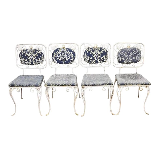 Mid 20th Century Vintage Art Nouveau Style Floral Wrought Iron Garden Dining Chairs - Set of 4 For Sale
