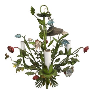 Vintage French Tole Chandelier With 3 Lights, Smaller Scale For Sale