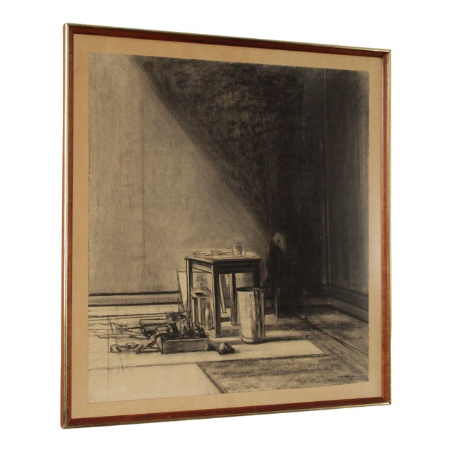 Sidney Goodman Charcoal Drawing, 'Interior with Figure' For Sale