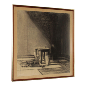 Sidney Goodman Charcoal Drawing, 'Interior with Figure'