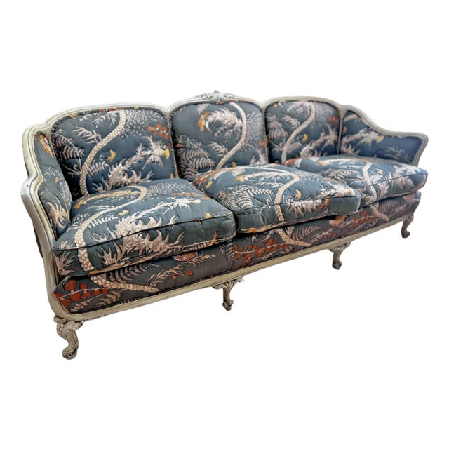 Vintage Green Brunschwig & Fils Carved French Regency Settee Sofa For Sale