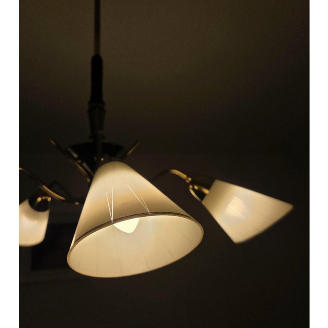 Brass Mid-Century Modern 5-Arm Tulip Chandelier, 50s 60s Sputnik Design Brass Accents For Sale - Image 8 of 12