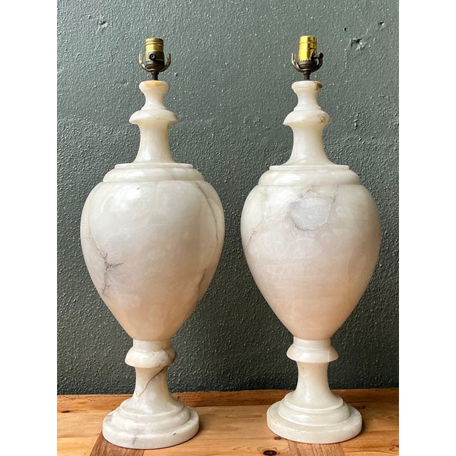 Vintage Alabaster Urn Form Lamps - a Pair For Sale - Image 10 of 12