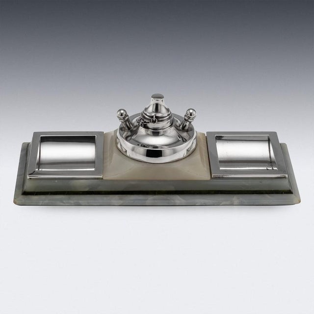 1910s Antique Silver-Mounted Agate Smoker's Stand, London, England, 1913 For Sale - Image 5 of 12