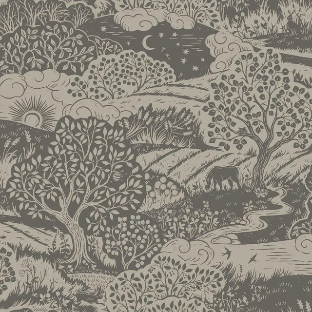 SAMPLE - Boråstapeter Solängen Wallpaper In Charcoal For Sale