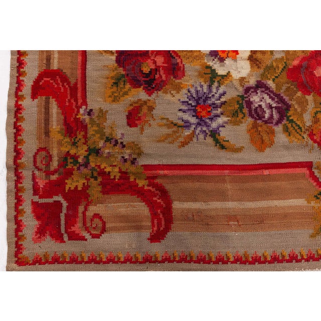 Red Early 20th Century Russian Bessarabian Floral Handmade Wool Rug For Sale - Image 8 of 8
