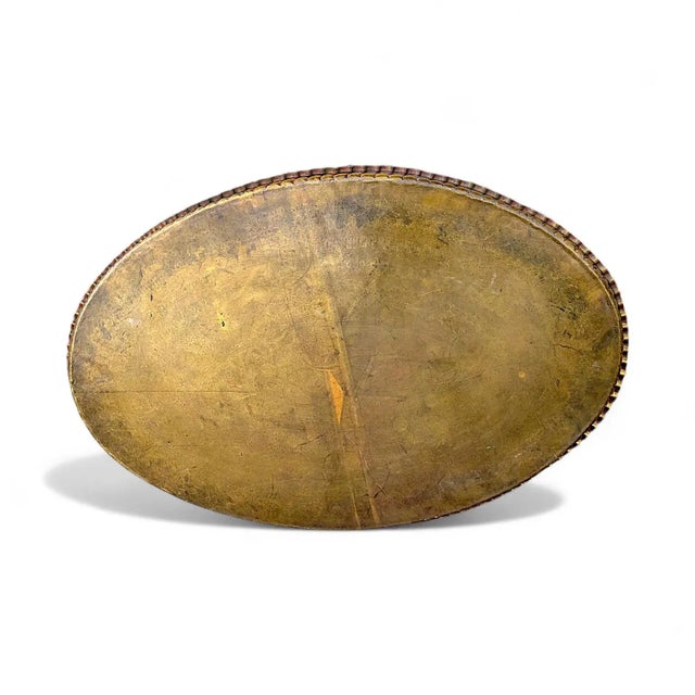 Brass 1940s Large Oval Islamic Art Handcrafted Etched Polished Brass Tray For Sale - Image 8 of 13
