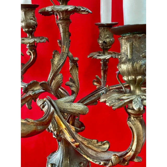 Antique 19th Century Candelabra Lamps, Brass on Heavy Marble - a Pair For Sale - Image 9 of 12