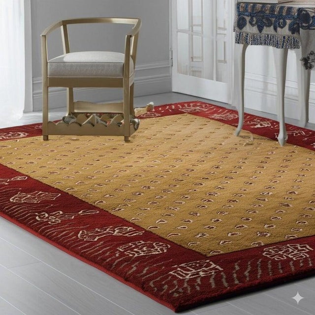 6x9 Yellow Hand-Knotted Wool Floral Border Classic Traditional Modern Carpet Rug For Sale In New York - Image 6 of 7