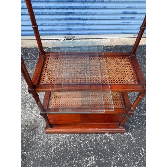 Brown Hickory Chair Co Cane/Glass Faux Bamboo Etagere For Sale - Image 8 of 8