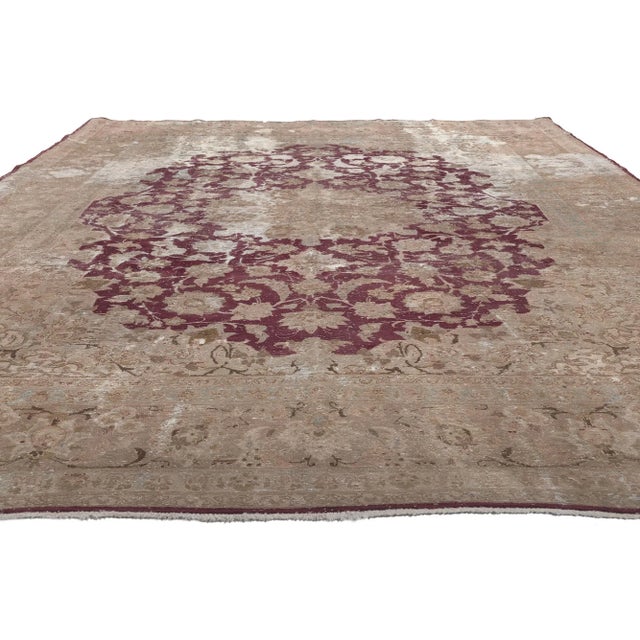 Shabby Chic Mid 20th Century Distressed Vintage Persian Kashan Rug, 08'01 X 11'09 For Sale - Image 3 of 10