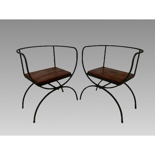Mid Century Modern Style Minimalist Black Wrought Iron Occasional Chairs, a Pair For Sale - Image 9 of 14