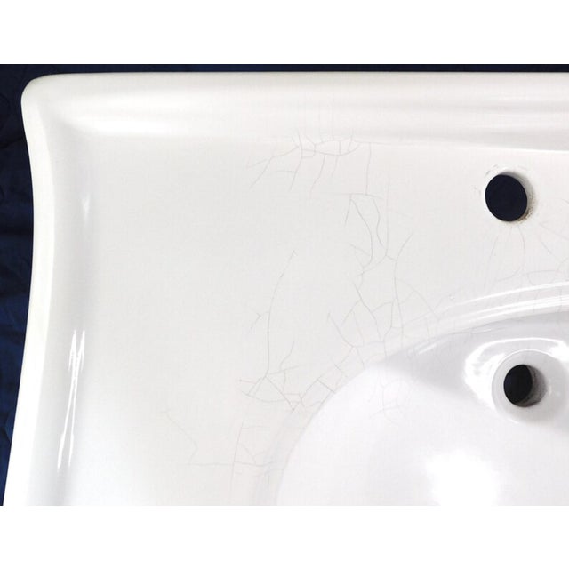 Large 36" Wide White Porcelain Console Sink With Porcelain Legs For Sale - Image 4 of 18