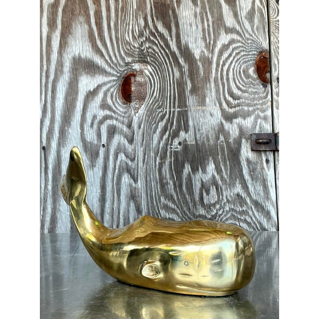 Mid 20th Century Vintage Boho Polished Brass Whale For Sale - Image 5 of 6