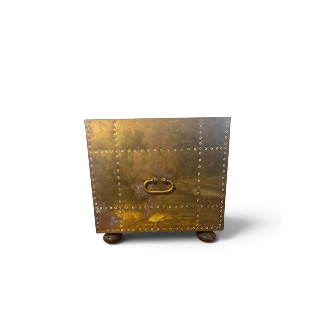 Vintage Sarreid Ltd. Spanish Brass-Clad Two-Drawer Campaign Chest For Sale - Image 9 of 11