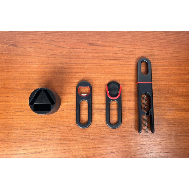 Postmodern Danish Red and Black Bottle Opener and Corkscrew Bar Set by Bjarne Bo for Ideas, Denmark, 1980s, Set of 4 For Sale - Image 12 of 16