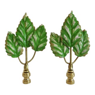 Patina Finish Green Triple Leaf Finials, Pair by C. Damien Fox For Sale