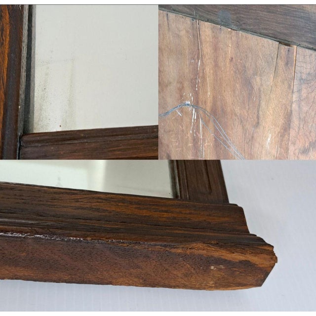 Antique 1910s Carved Oak Wall Mirror Arched Top Floral Wood Stamped #2375 32x17 For Sale - Image 11 of 12