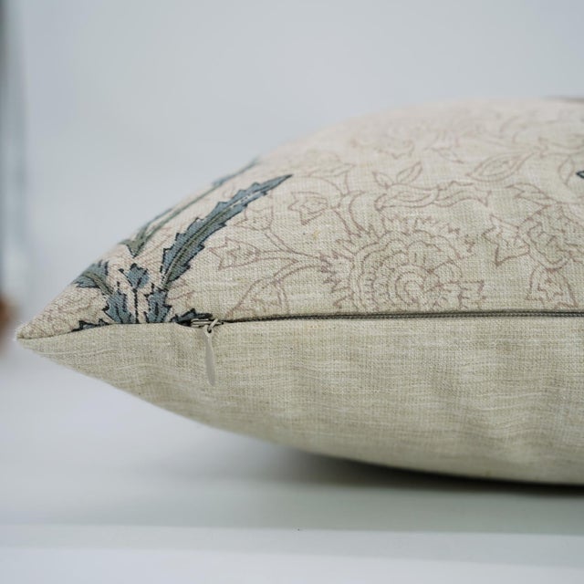 Contemporary Artistic Cushion Cover 14x14 Inch Floral Prints on Linen Blend- Amitabh For Sale - Image 3 of 4