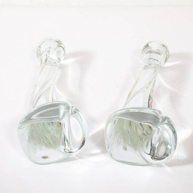 Pair of Signed Renato Anatra Transparent Sculptural Murano Glass Candlesticks For Sale - Image 14 of 17