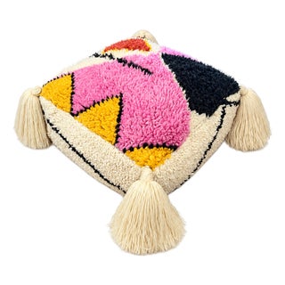 Abstract Moroccan Wool Pouf For Sale