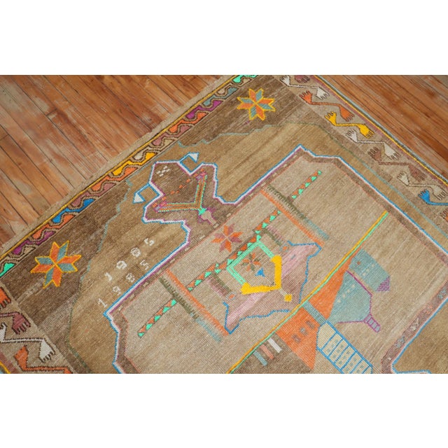 Yellow Late 20th Century Funky Turkish Kars Rug - 5'1" x 11'4" For Sale - Image 8 of 10