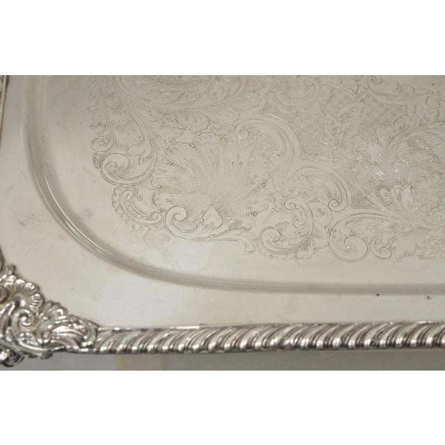 Early 20th Century Vintage English Victorian Twin Handle Silver Plated Bar Serving Platter Tray For Sale - Image 5 of 11