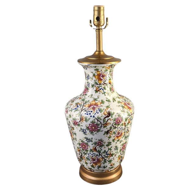 Late 20th Century Vintage Italian Pottery Faience Majolica Multi Floral Table Lamp For Sale - Image 11 of 11