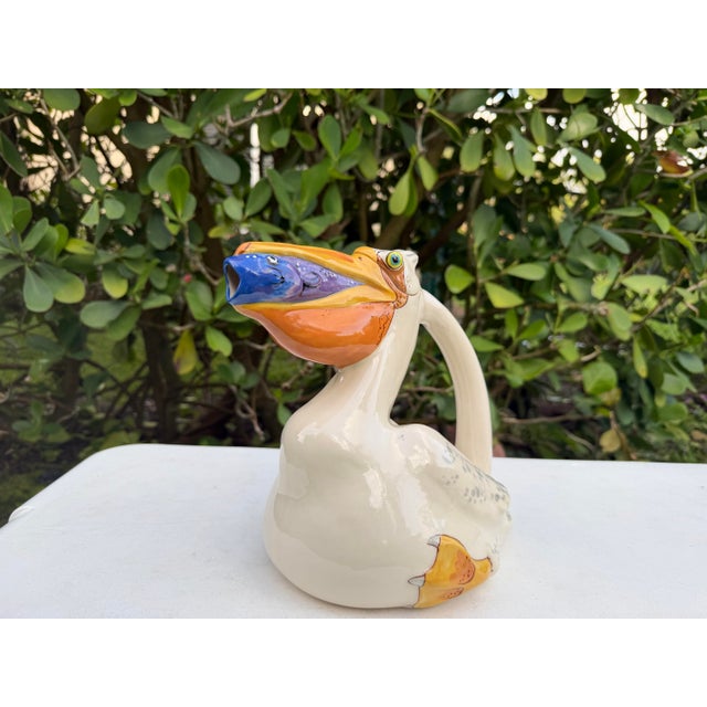 Vintage Signed Animals & Co. Ceramic Pelican Pitcher With Fish & Removable Lid For Sale - Image 4 of 9