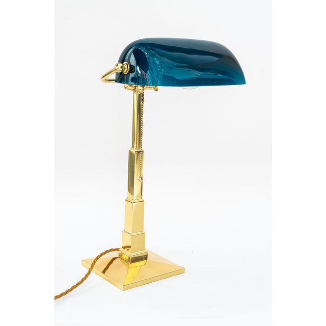 Art Deco Banker lamp with original glass shade vienna around 1920s Polished and stove enameled Original glass shade...