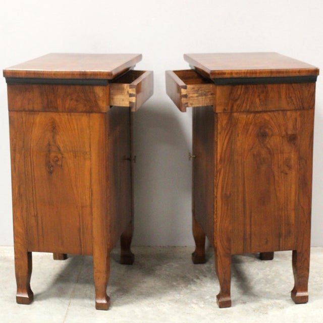 Italian Empire Bedside Tables in Walnut, Set of 2 For Sale - Image 6 of 13