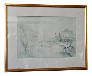 After William Turner, Baden 3 Landscape, 1800s, Lumograph, Framed